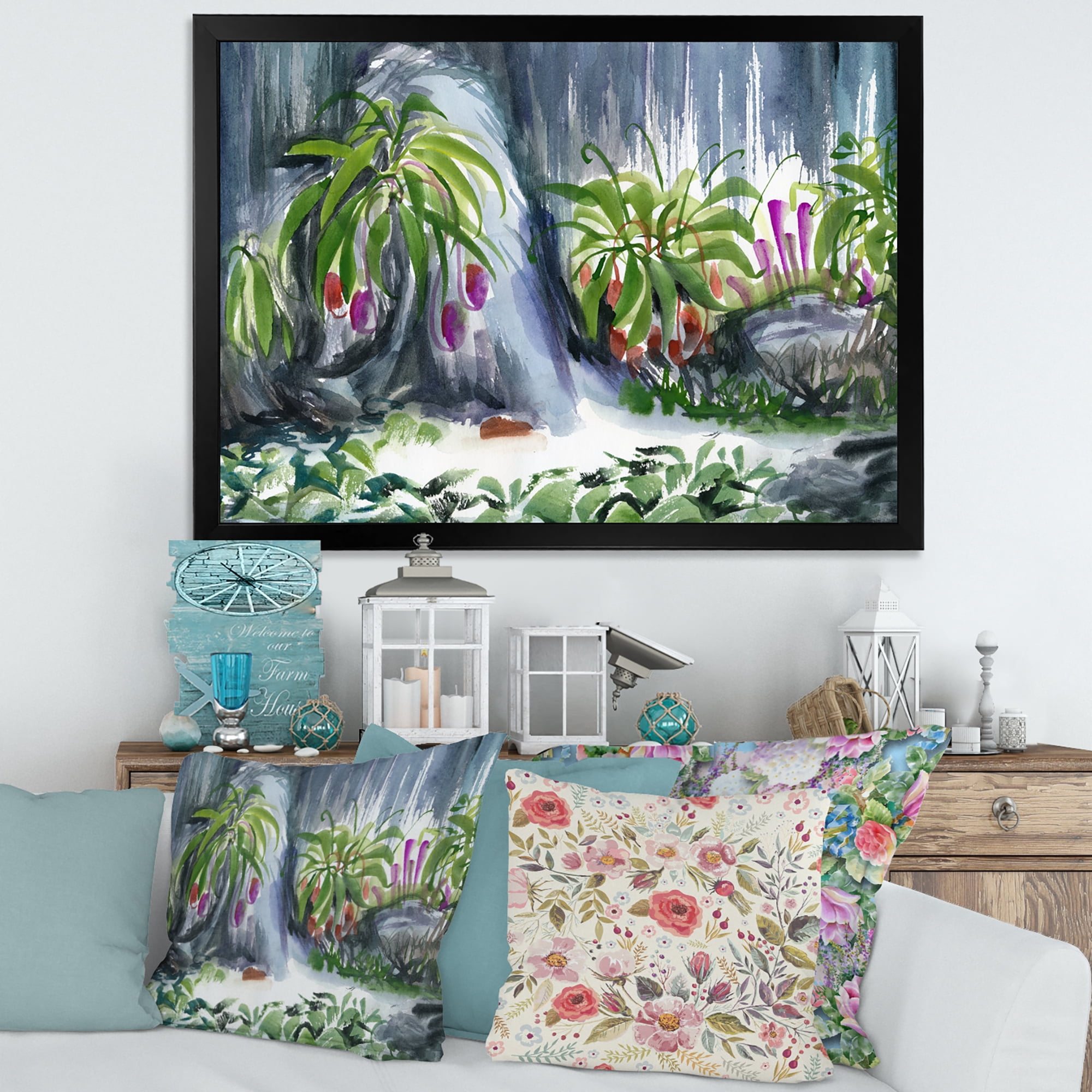 Designart 'Abstract Tropical Plants Oasis' Farmhouse Framed Art Print