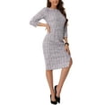 thumbnail image 4 of INSPIRE CHIC Women's Tweed Dress Boat Neck 3/4 Sleeve Knee Length Work Dress XS White Purple, 4 of 6