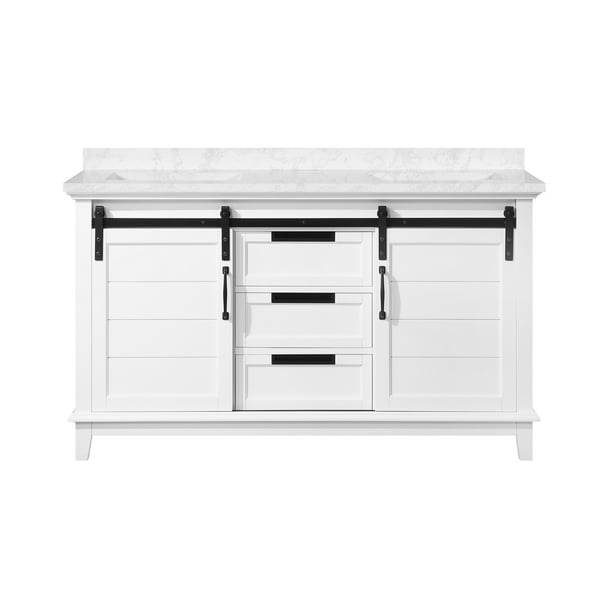 OVE Decors Edenderry 60 in. Double Sink Bathroom Barn Door Vanity with Cultured Marble