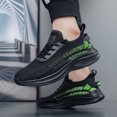 thumbnail image 4 of Men's Big Size Black Green Gradient Knit Lace Up Casual Running Sneakers, Breathable Lightweight Non-Slip Wide Toe Outdoor Daily Walking Footwear, 4 of 9
