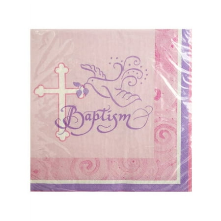 Pink Faithful Dove Baptism Lunch Napkins, 24 Count