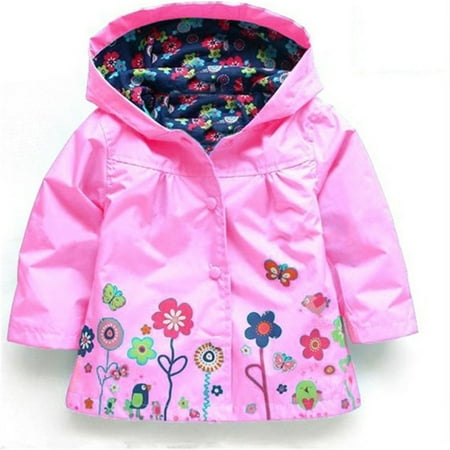 

Baby Girl Flowers Pattern Hoodie Jacket Autumn Zipper Jacket Coat Waterproof Outdoor Windbreaker