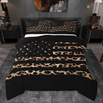 Homewish Vintage American Flag Bedding Comforter Set, Fashion Brown Leopard Print Twin Comforter Sets, Stripes Abstract Ombre Reversible Bedding Set, Super Cozy Room Decor, 2-Piece