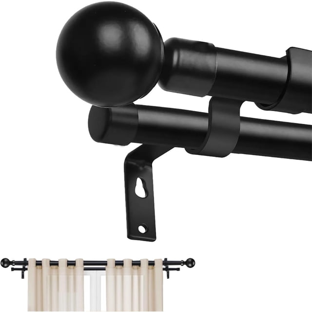 Barra de Cortina Doble Telescópica de Metal, Tubo Cortina Doble Negro, cortineros dobles para cortinas, Ventana con Soporte, para casa, Armario