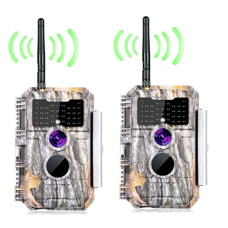 2-Pack Bluetooth Wireless WiFi Game Trail Deer Camera 24MP 1296P MP4 Video Night Vision No Glow Motion Activated Waterproof for Wildlife Hunting Send Pictures to Cell Phone via App Operated