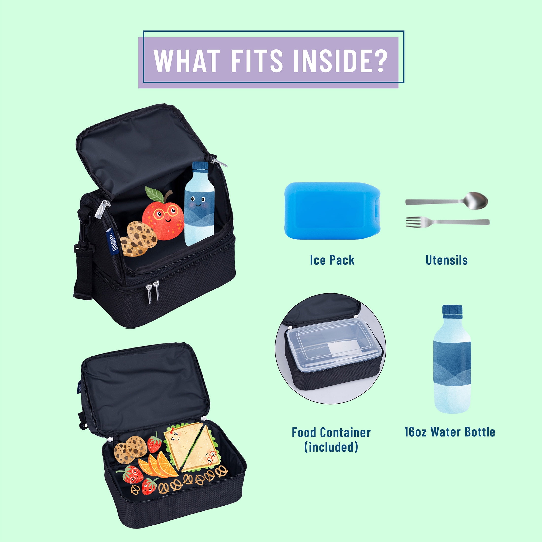 Wildkin Kids Soft Sided Cooler Lunch Bag (Rip-Stop Black)