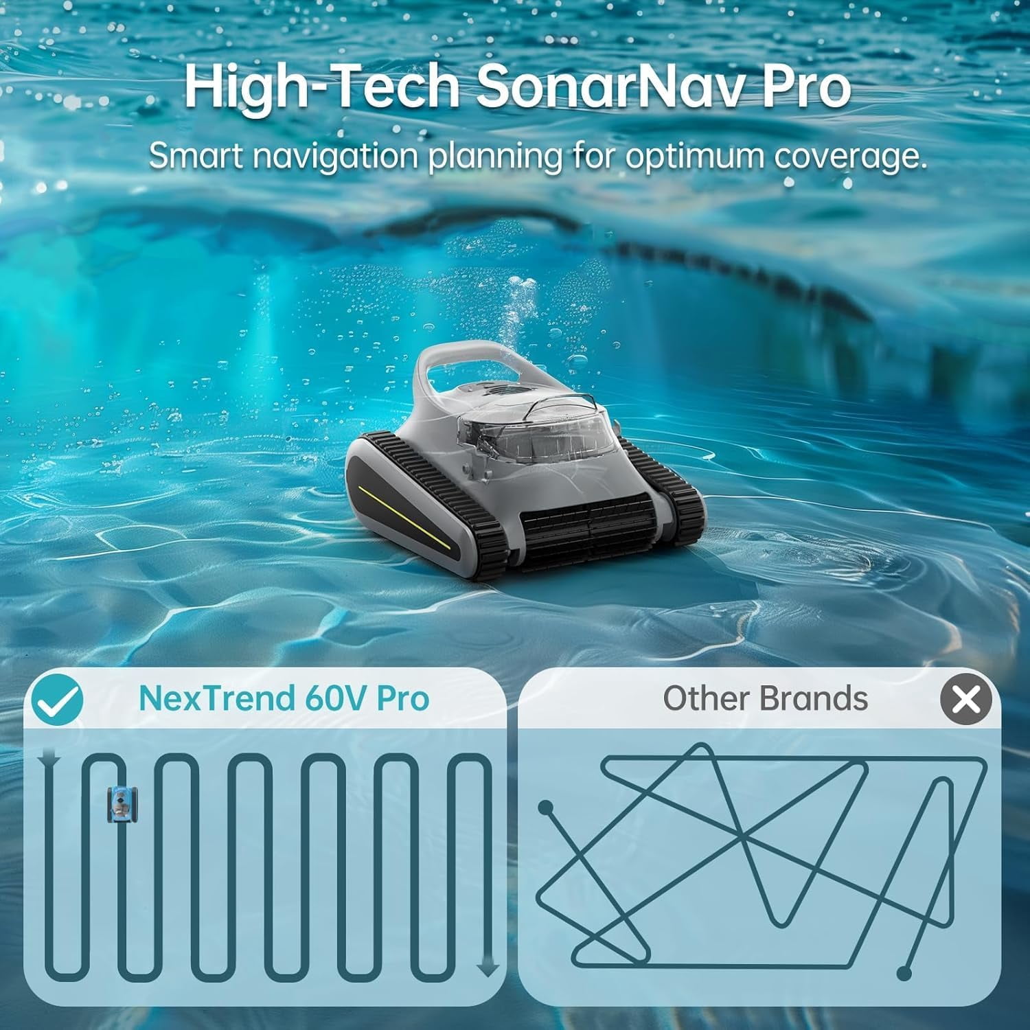 Cordless Robotic Pool Cleaner, Smart Navigation, 150min Runtime, 180W Powerful Suction, Cleans Floor Walls Waterline for Inground & Above Pool