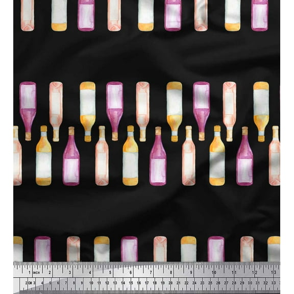 Soimoi Black Cotton Voile Fabric Bottle Bar Printed Fabric 1 Yard 42 Inch Wide