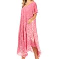 thumbnail image 4 of Sakkas Lila Freckled Dyed Cap Sleeve Scoopneck Long Caftan Dress / Cover Up - Coral - One Size, 4 of 5