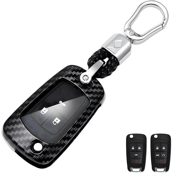 for Chevy Key Fob Cover, ABS Carbon Fiber Pattern Key Case for 2014-2018 2019 2020 Equinox Cruze Impala Malibu Sonic Trax Suburban Tahoe GMC Sierra Yukon XL Encore Verano with Keychain, Black