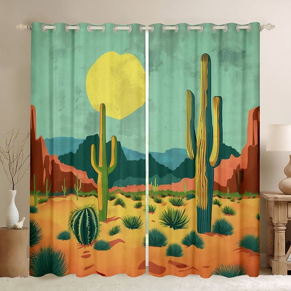 Manfei Green Cartoon Cactus Black Out Curtains, Plant Botanical Curtains Pack of 2 (42x63 Each), Rustic Southwestern Bedroom Curtains, Curtains Blackout Home Decor