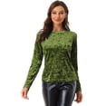 thumbnail image 1 of Camiseta casual de manga larga con cuello redondo y parte superior de terciopelo para mujer Verde Claro XS, 1 of 2