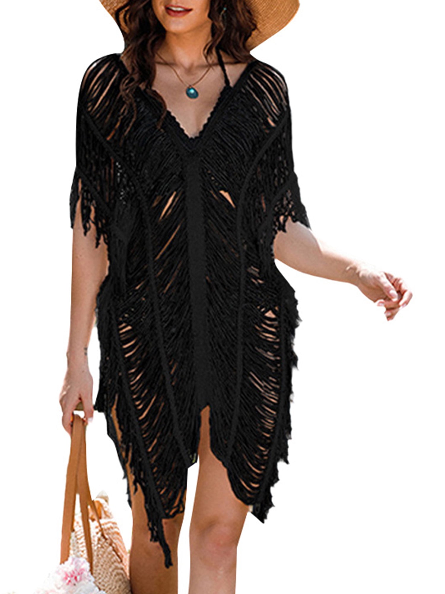 Lumento Women Short Vacation Bathing Suit Casual Mini Dress Cover Ups Sexy See Through Coverups
