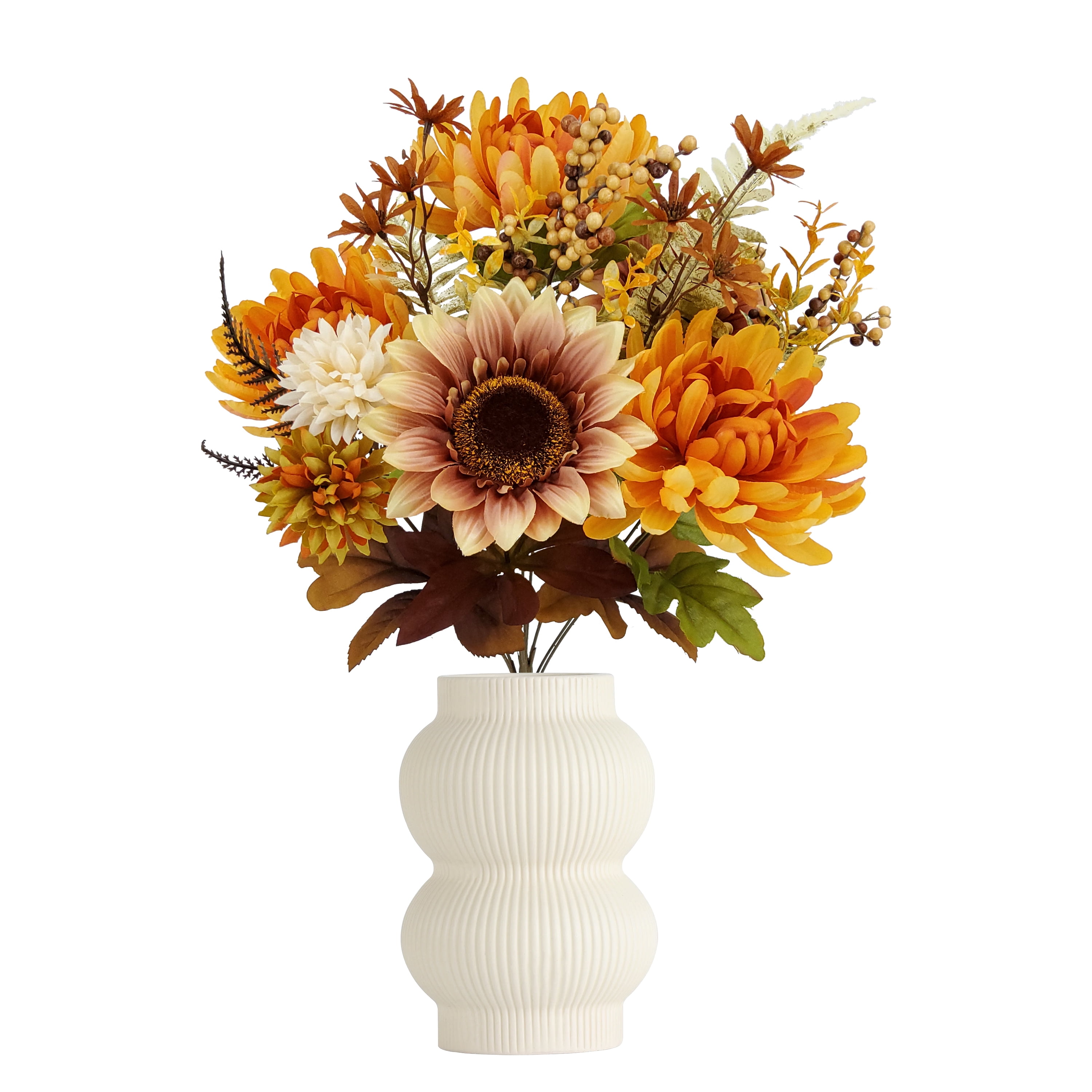 Mainstays 18.5 in Indoor Artificial Mum and Sunflower Mixed Bouquet, Orange