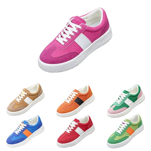 Womens Retro Low Top Platform Casual Shoes Bright Pink Faux Suede Non Slip Thick White Sole Comfort for Walking Shopping Daily Wear Ladies Sneakers 40