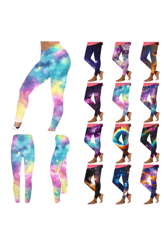 Womens Leggings Galaxy Graphic Print Running Tights Stretchy High Waisted Butt Lifting Yoga Pants Purple XXL