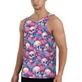 thumbnail image 2 of Lsque white Skull blue flower Pattern Mens Tank Tops Muscle Athletic Quick Dry Sleeveless Workout Fitness T Shirts Beach Tank Top, Loose-fit Sleeveless Shirt for Men-Medium, 2 of 7