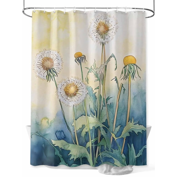 Fsddascl Yellow Blue Ombre Floral Shower Curtain Set - Small 36" x 72" Washable Bathtub Curtain with 12 Hooks, Watercolor Flowers Retro Waterproof Fabric Stall Shower Curtains for Bathroom/Bathtub