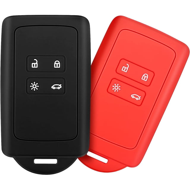 2 Piezas Accesorios para Llaves de Coche Renault (Negro+Rojo), Compatibles con Renault Smart Key 4 Llaves, Funda de Silicona Suave con Llavero - para Clio/Espace 5/Master Bus/Talisman/Megane USW