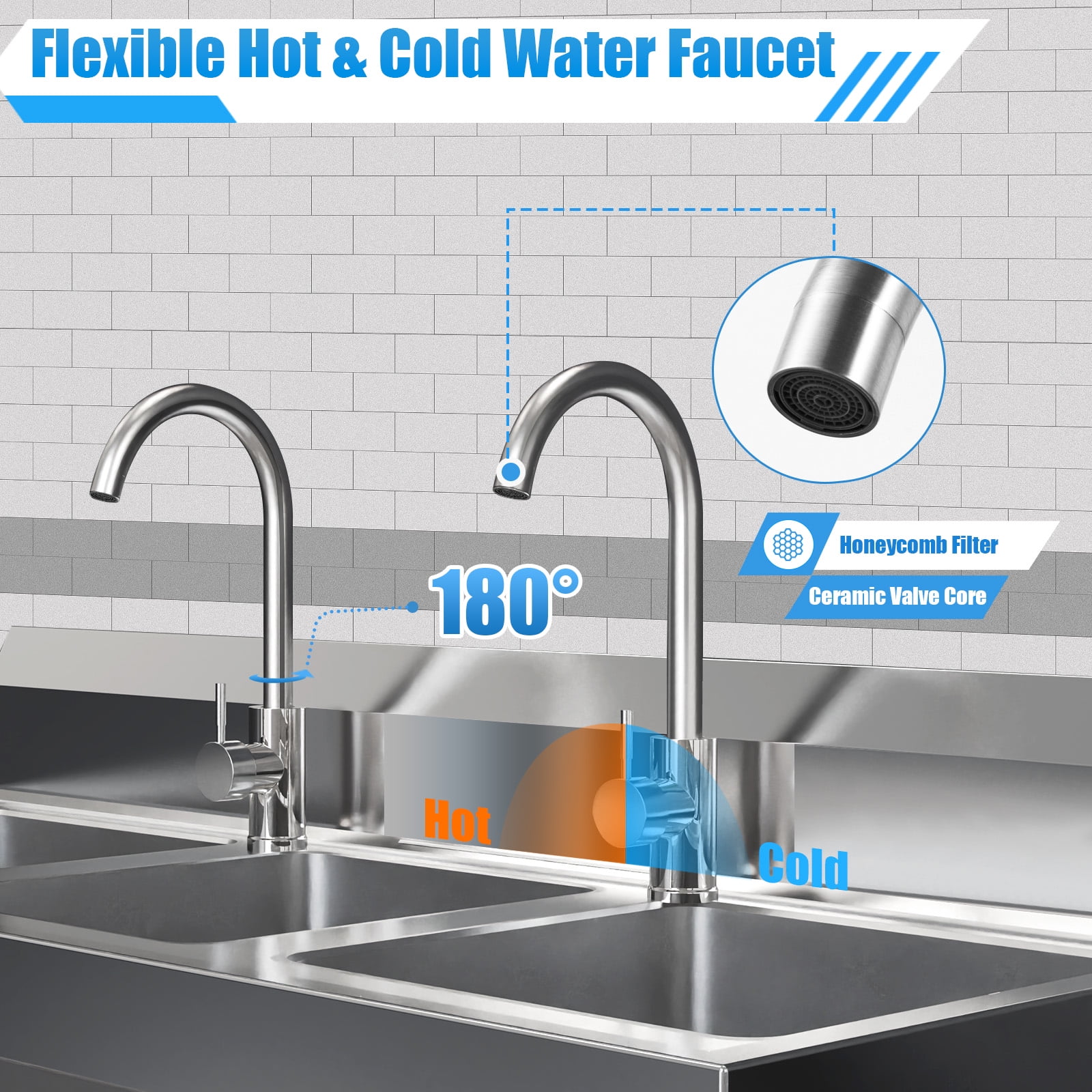 Stainless Steel Utility Sink with Pull-Out Faucet, 36"x20" Commercial Laundry Sink with Shelf, 13.2 Gal Capacity, for Kitchen, Garage, Laundry Room