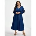 thumbnail image 3 of CurveSoul Plus Size Crisscross V-Neck Hollow Out Lantern Sleeve Pocket Tie Front Maxi Dress, 3 of 6