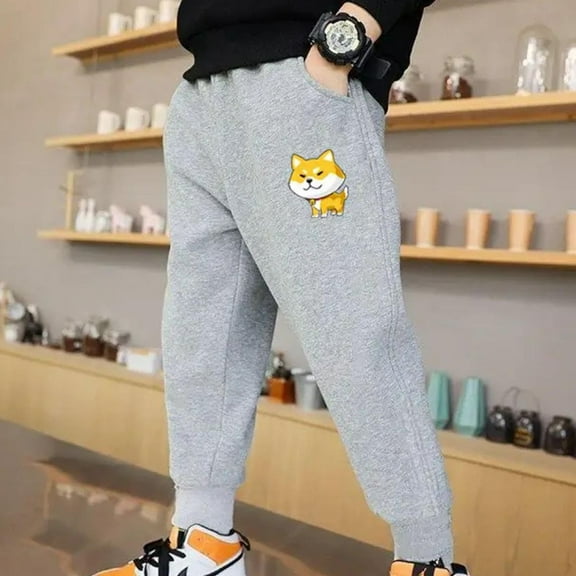Fatuov Big Kids Sport Pants with Pocket Elastic Waist Cotton Casual Cozy Boys Girls Baggy Long Pants for Fall Cute Print Sweatpants Size 4T, Gray