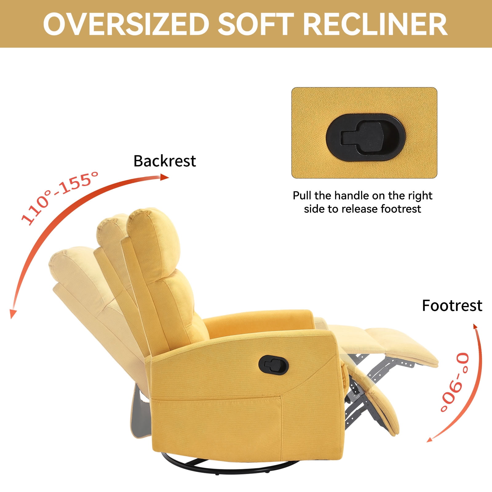 MAYEERTY 360 Degree Swivel Rocker Recliner Chair, Manual 155° Recline Glider Armchair, for Living Room Nursery Bedroom
