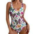 thumbnail image 4 of Women's One Piece Swimsuit Black Floral Print Push Up Tummy Control, 4 of 9