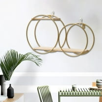 Kumdkd Gold Iron Wall Shelf - Rustic Living Room Storage Decor with Open Racks, Floating Shelf for Bathroom/Kitchen, Durable Metal Organizer for Spices & Figurines