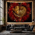 thumbnail image 6 of Spotted Leopard Curled Among Red Roses on a Black Background, Romantic Fantasy for Animal Lovers, Dark Floral Wall Art, Housewarming Gift, Tapestry Wall Hanging for Bedroom and Living Room, 6 of 7