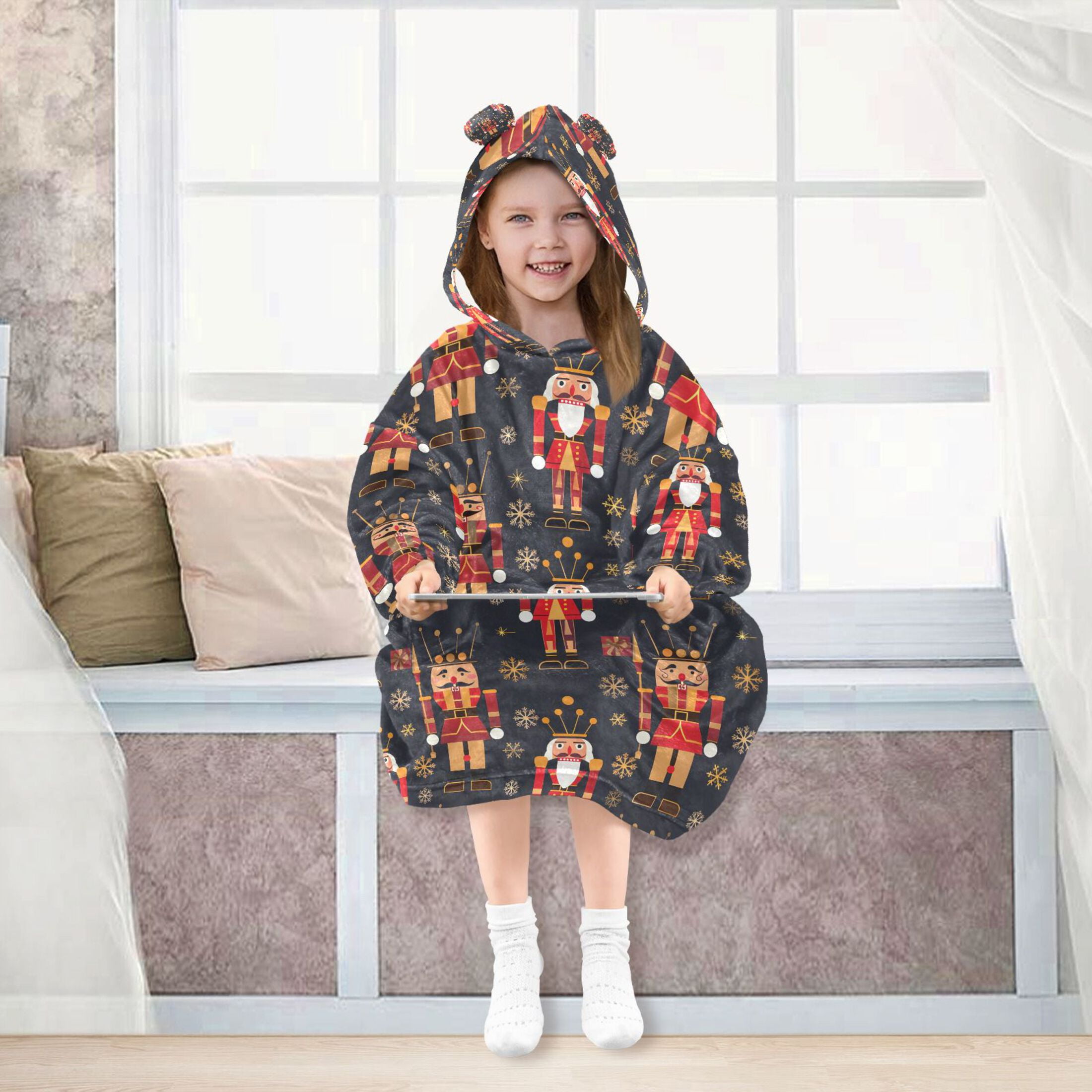 joogoo Wearable Blanket Hoodie for Christmas Golden Nutcracker Oversized Sherpa Hooded 3-14 YR M