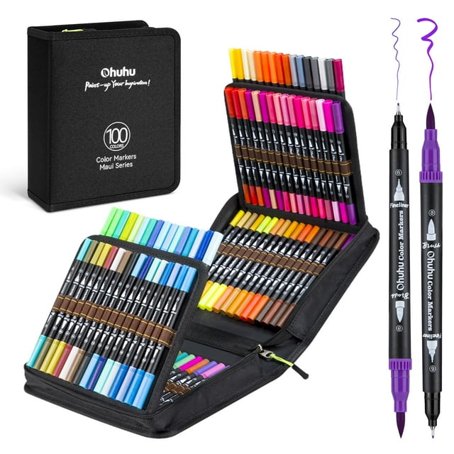 Ohuhu 100 Colores Marcadores con Doble Punta: Pincel y Fino