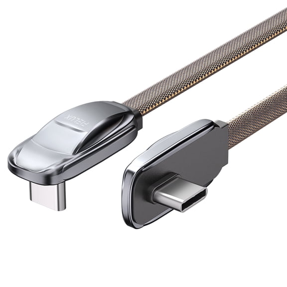 FIELUX L-Shape 240W 6' USB-C to USB-C Cable, Brown