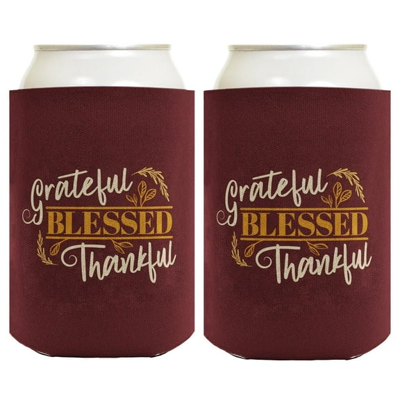 Fall Decorations For Home Grateful Blessed Thankful Fall Theme Word Art 2-Pack Can Coolies Drink Coolers