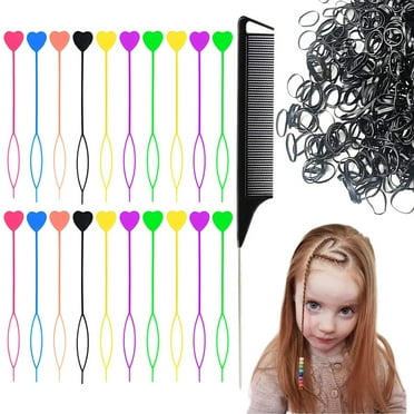 20Pcs Quick Beader for Hair Braids and Loading Beads,Automatic Hair Beader Ponytail Maker Styling Tool Kit with Mini Rubber Bands and Rattail Comb
