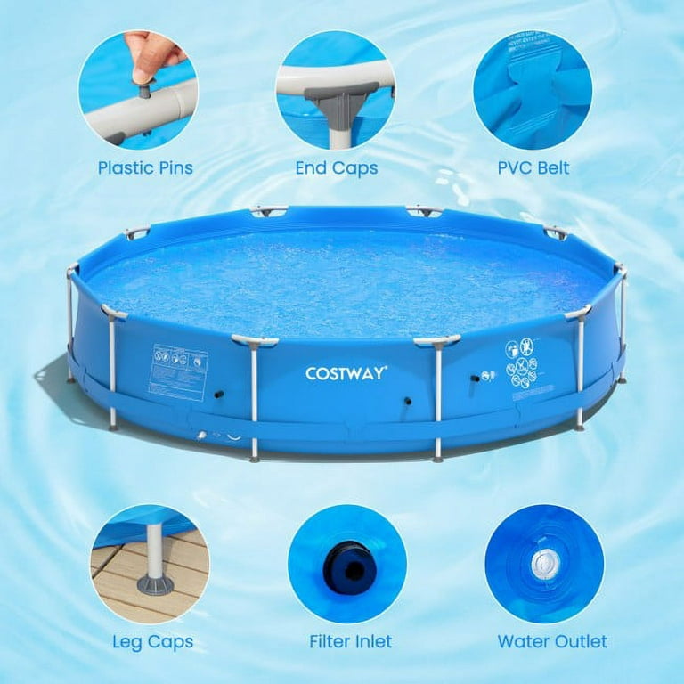 SUGIFT 11.8ft Round Swimming Pool With Pool Cover Blue