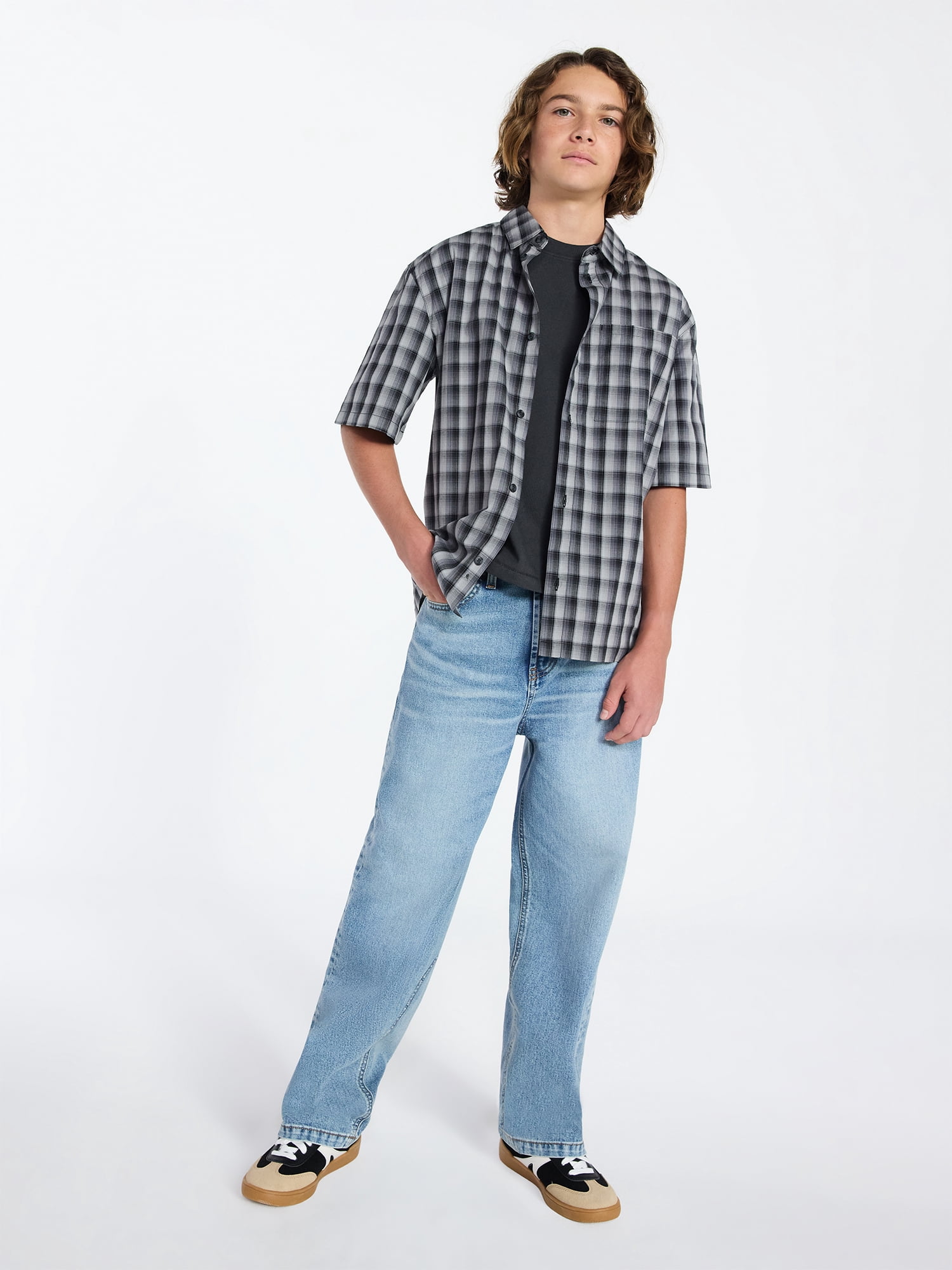 Weekend Academy Boys Button Down Shirt with Short Sleeves, Sizes 4-18