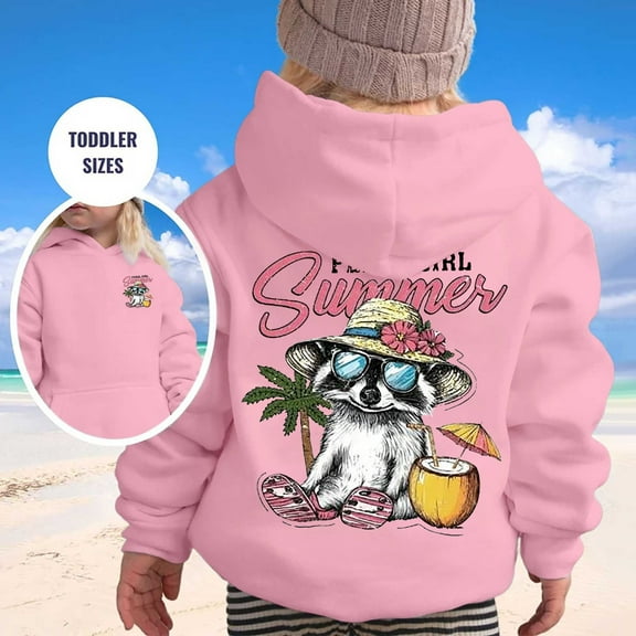 Tfken Toddler Children Girls Hoodies Hawaii Print Fall Drawstring Hood Tops Purple Sweatshirt Size 5-6 Years