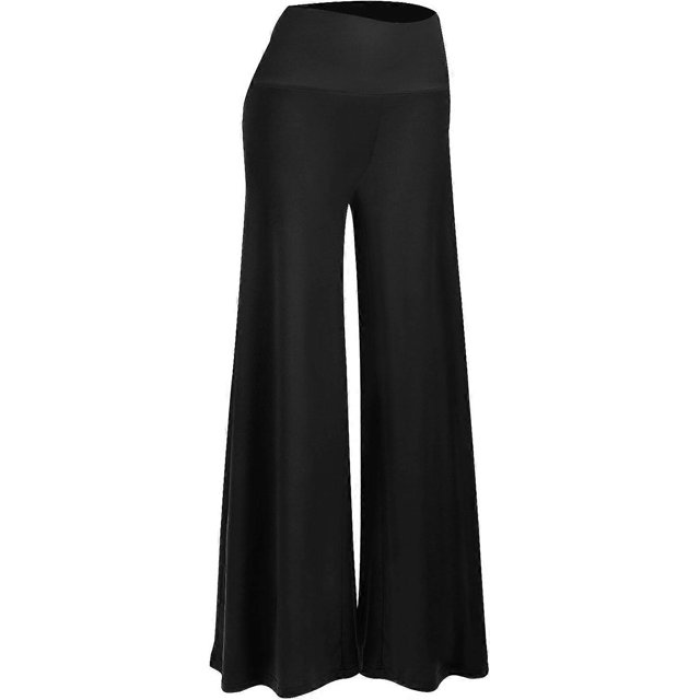 Pantalones de salón anchos y elásticos para mujer, color negro, talla L