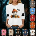 thumbnail image 2 of mgoYE Halloween Shirt Women Womens Halloween 3/4 Sleeve V Neck Shirts Fall Halloween Funny Graphic Length Sleeve Top Spooky Season Tees(Grey,M), 2 of 6