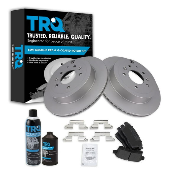 TRQ Rear Semi Metallic Brake Pad & 2s Coated Rotor Kit w/Fluids for Mazda CX-7 BKA24167