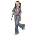 thumbnail image 2 of Toddler Girl Outfits 2 Piece Letter Print Short Sleeve Crew Neck T Shirt Tops And Flare Pants Casaul Girls' Clothing Sets Grey 9 Years-10 Years, 2 of 5