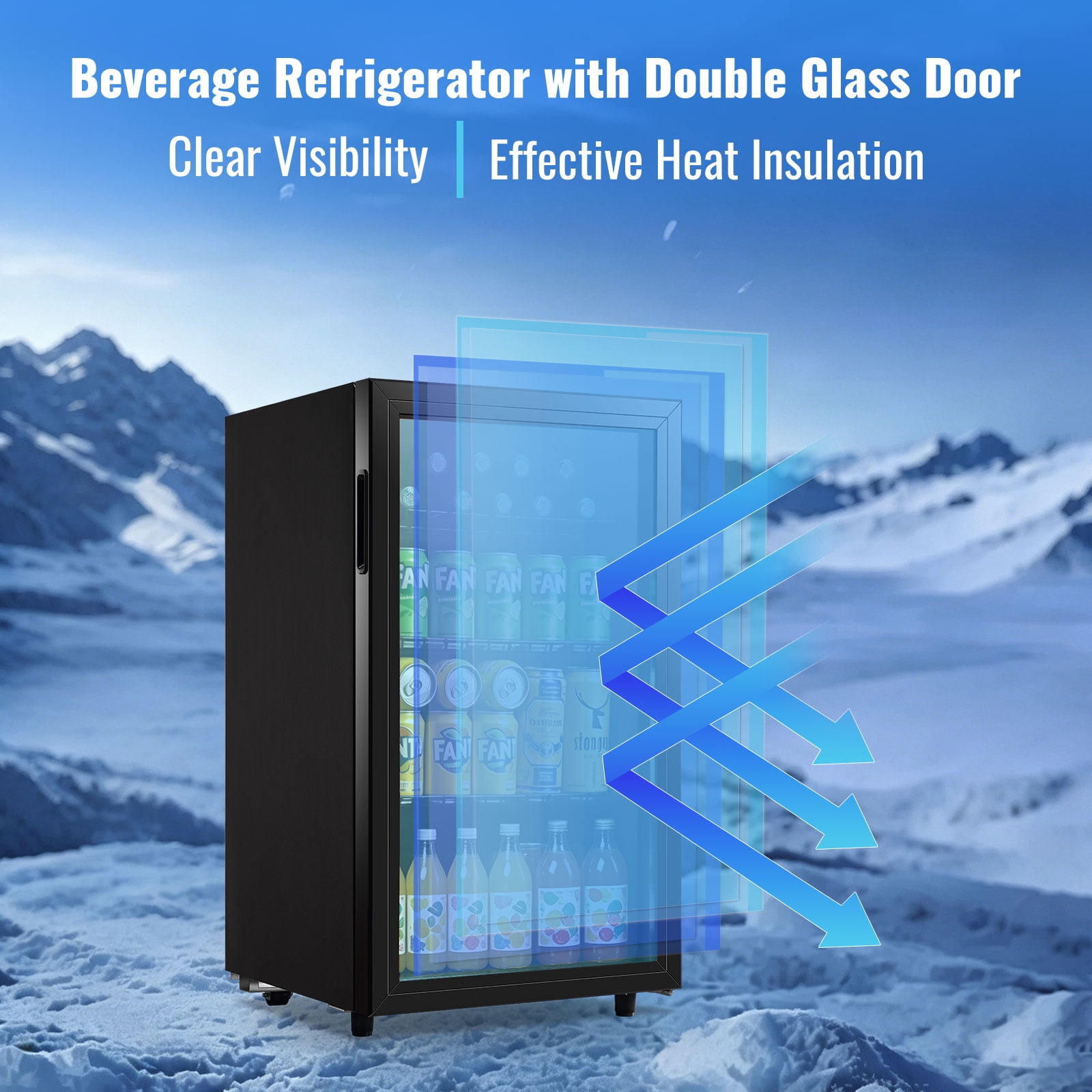 WANAI 120 Can Beverage Fridge & Cooler Small Mini Fridge Glass Door for Soda Beer or Wine for Home&Bar