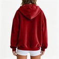 thumbnail image 4 of Domzest Womens Velour Zip Up Hoodies Oversized Full Zipper Long Sleeve Sweatshirts Fall Winter Casual Comfy Track Jackets with Pokets Red XXL, 4 of 6