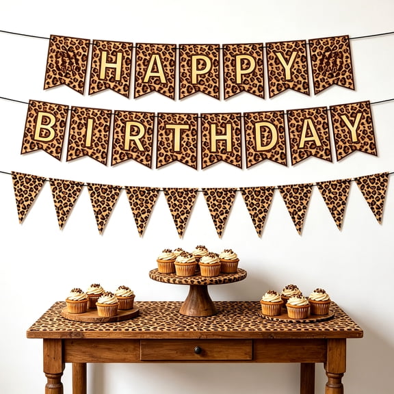 Leopard Print Happy Birthday Banner Set - Vintage Wild Fashion 3-Pack Party Decor for Adult Celebrations