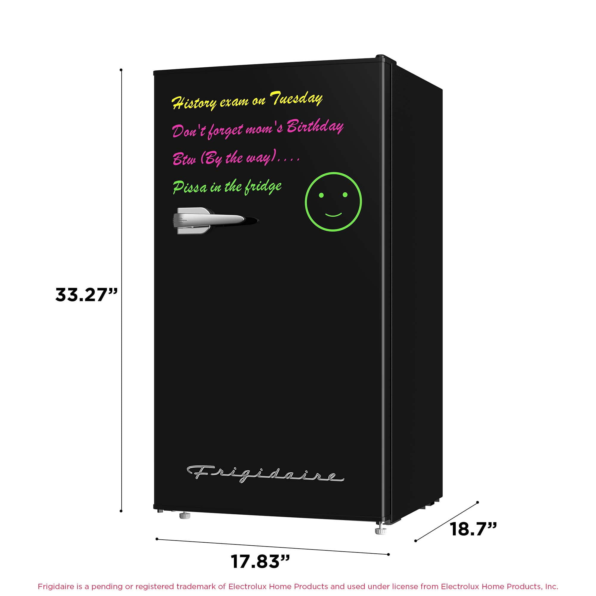 Frigidaire 3.2 Cu ft. Dry Erase Retro Refrigerator, 91L Compact Fridge with Chiller Compartment, Black