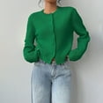 thumbnail image 4 of ManxiVoo Cardigan Court à Boutons pour Femme en Tricot Côtelé à Manches Longues Col Ras du Cou Haut de Maille Décontracté Taille TG Vert, 4 of 7