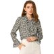 thumbnail image 1 of Blusa con cuello En V Allegra K y lazo floral para mujer camisa de manga larga con volantes y trompeta vintage Blanco negro M, 1 of 6