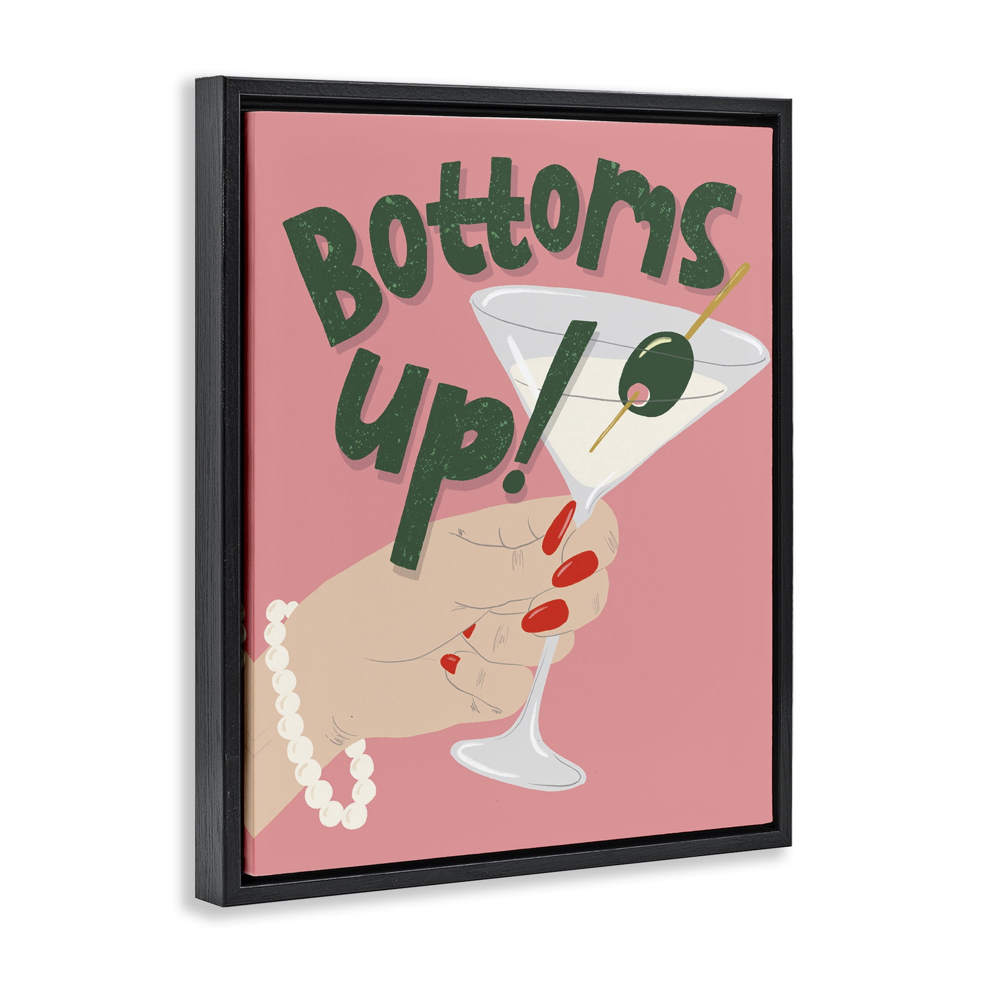 Stupell Industries Bottoms Up with Martini Food & Beverage Painting Black Floater Framed Canvas Art Print Wall Art, 25 x 31