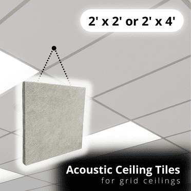 White Sound Absorbing Acoustical Ceiling Tiles, 23.75" x 47.75" x 2" (5 Tiles)